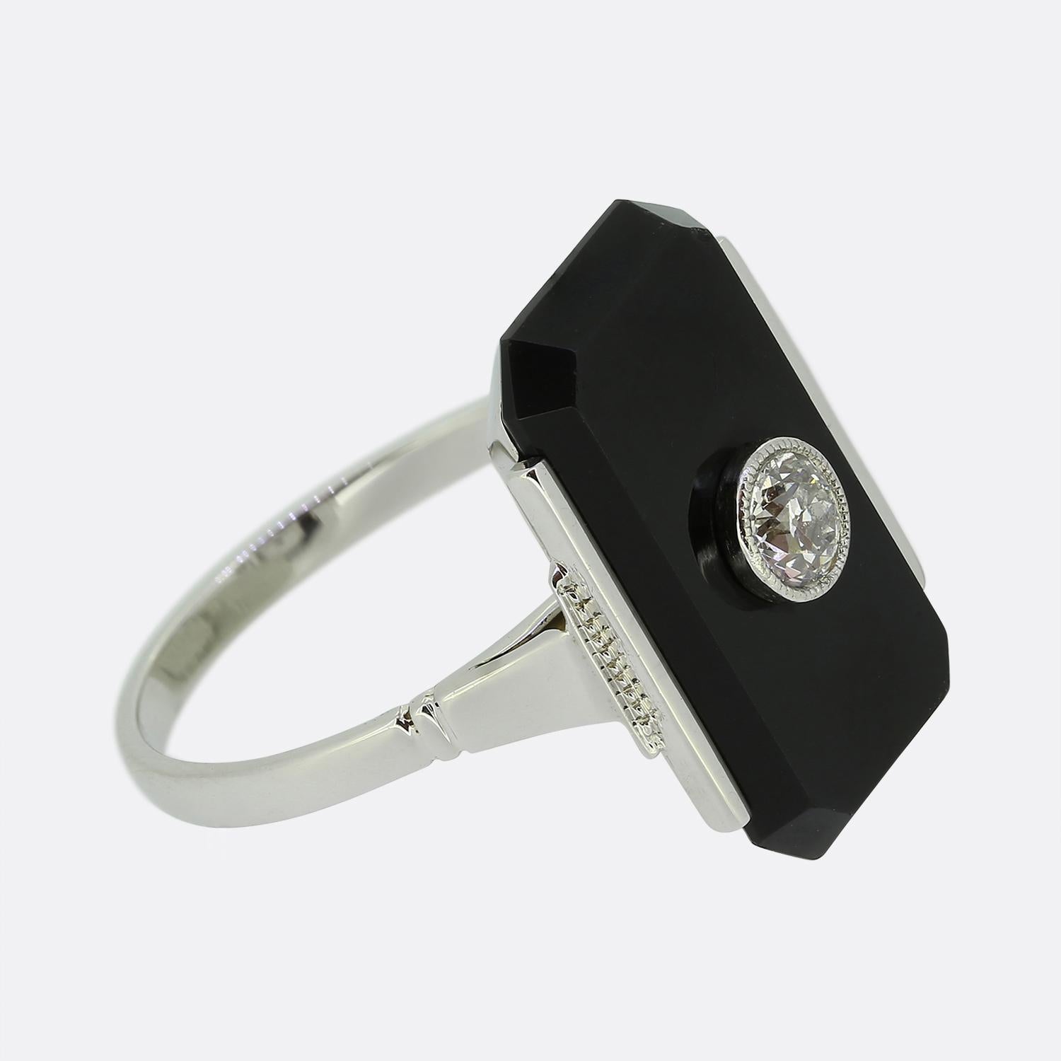 Old European Cut Art Deco Onyx and Diamond Ring For Sale