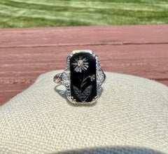 Art Deco Onyx and Diamond Ring in 18 Karat Gold