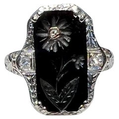 Art Deco Onyx and Diamond Ring in 18 Karat Gold