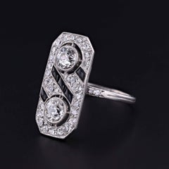 Art Deco Onyx and Diamond Ring of Platinum