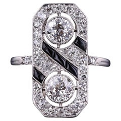 Art Deco Onyx and Diamond Ring of Platinum