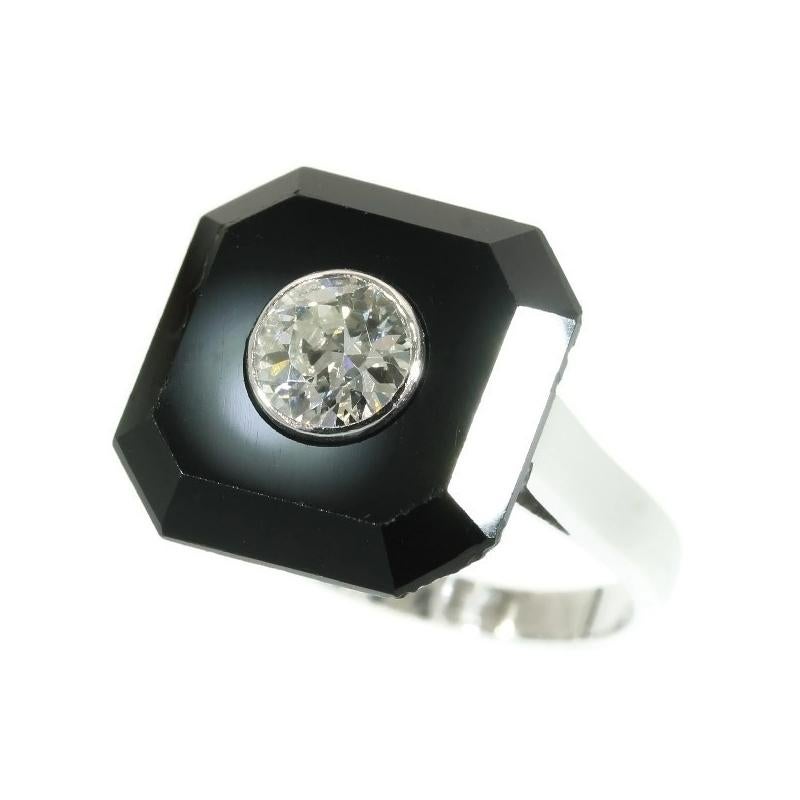 Women's Art Deco 1930s Onyx and Diamond Unique Engagement Ring For Sale