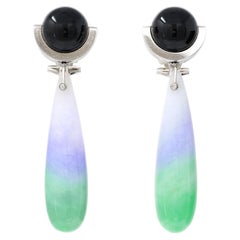 Vintage Art Deco Onyx and Jadeite Jade Drop Earclips