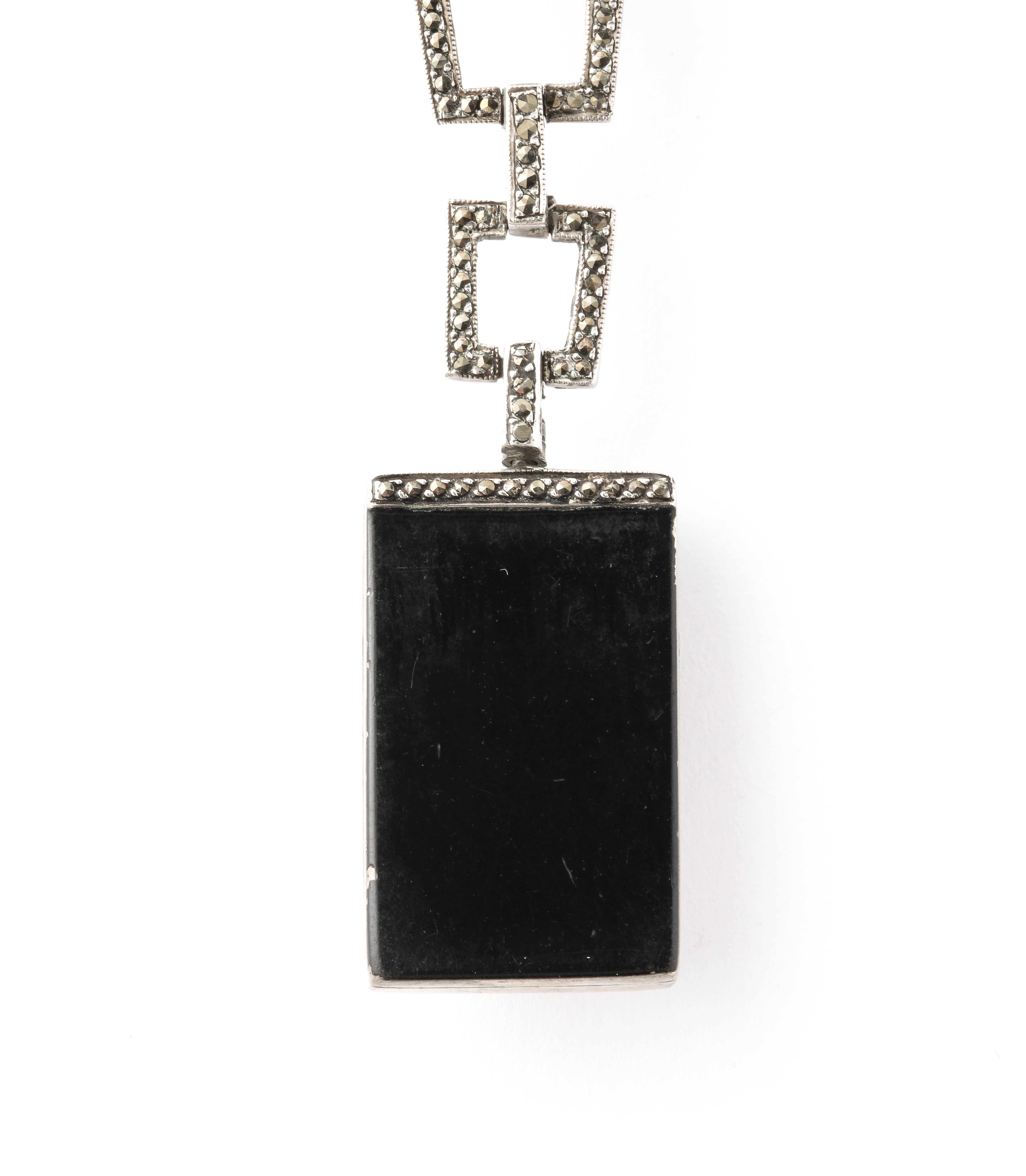 Art Deco Onyx and Marcasite Necklace or Brooch In Excellent Condition For Sale In Stamford, CT