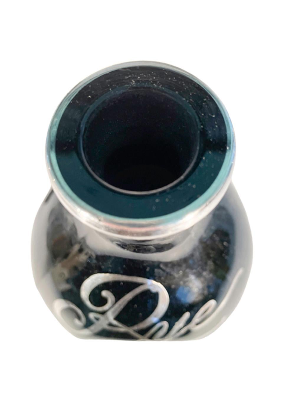 20th Century Art Deco Onyx Black Glass Silver Overlay 