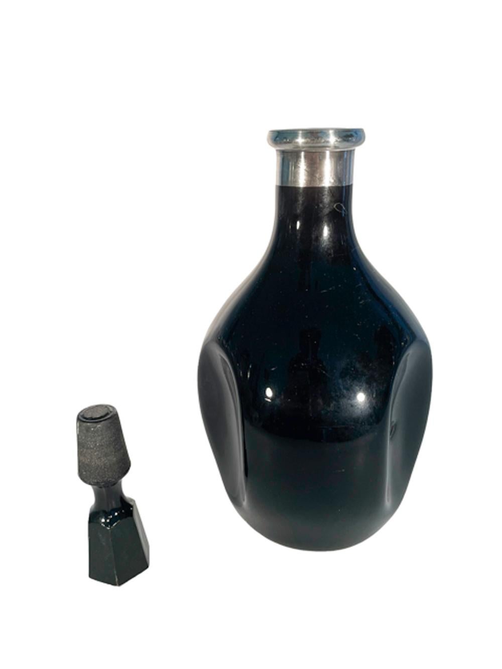 Art Deco Onyx Black Glass Silver Overlay 