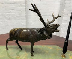 Art Deco Onyx Blotter with Bronze Elk Statue and Fountain Pens
