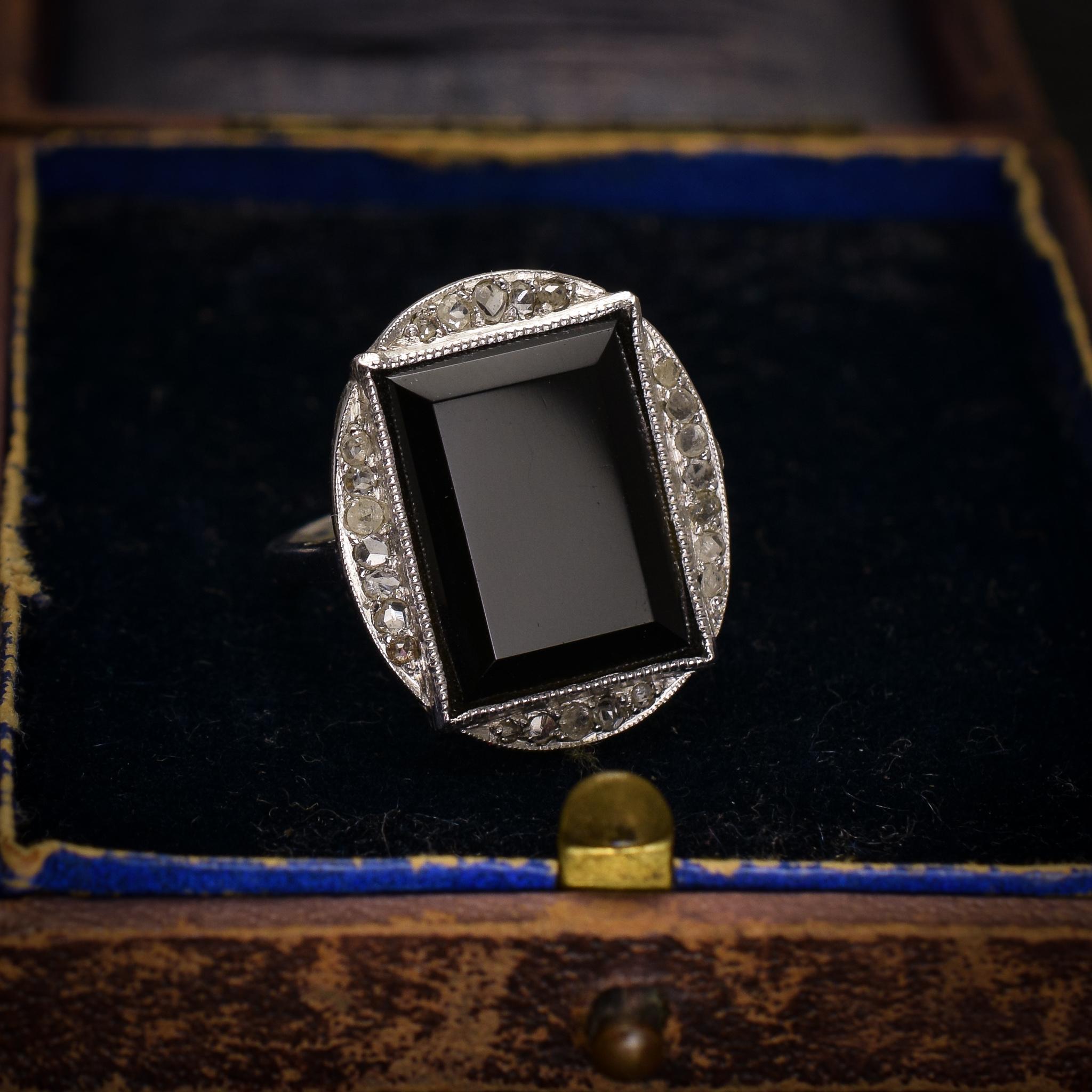 Art Deco Onyx Diamond Cocktail Ring 1