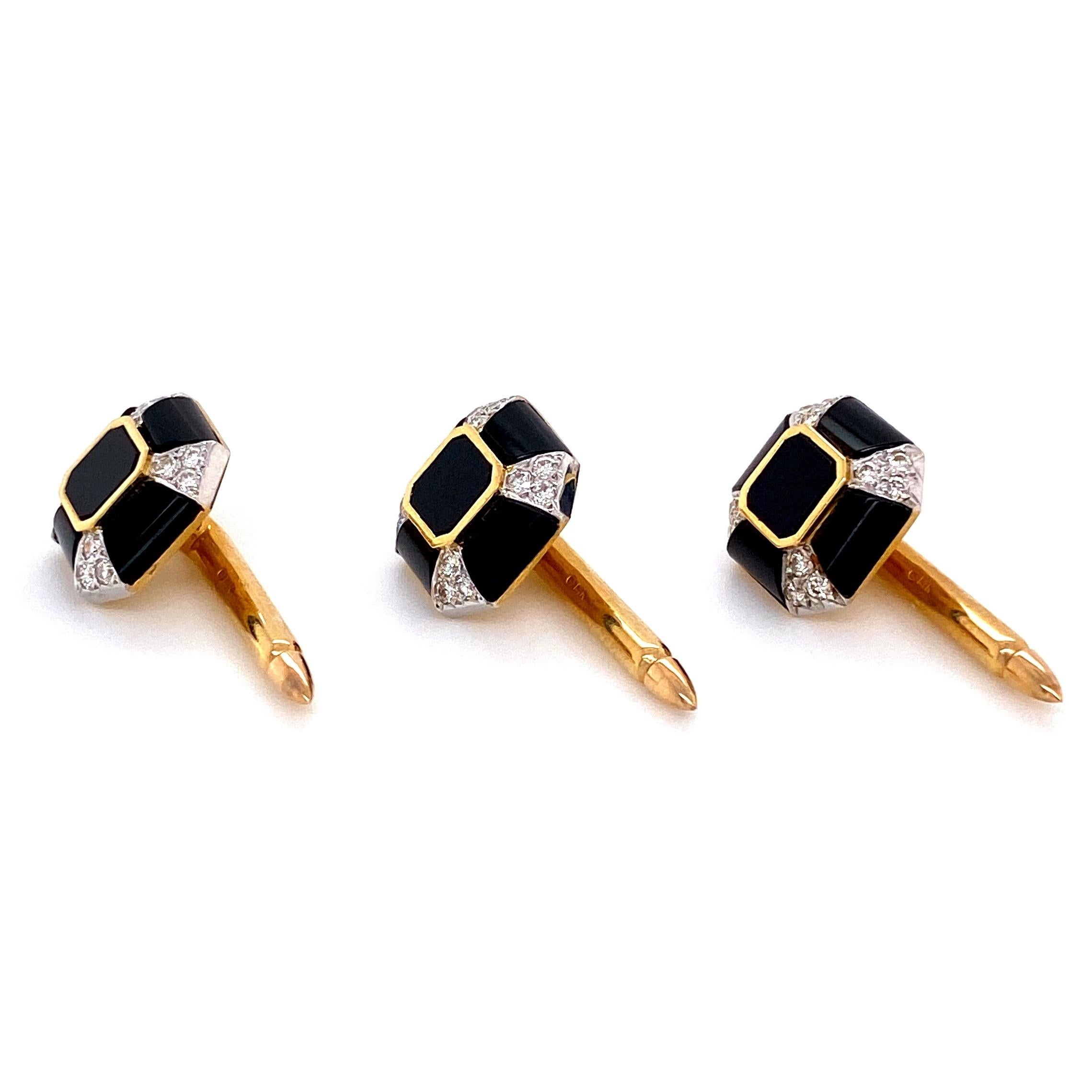 Men's Onyx and Diamond Gold Cufflink and Matching Stud Dress Set 1