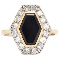 Art Deco Onyx Diamond Hexagon Cocktail Ring