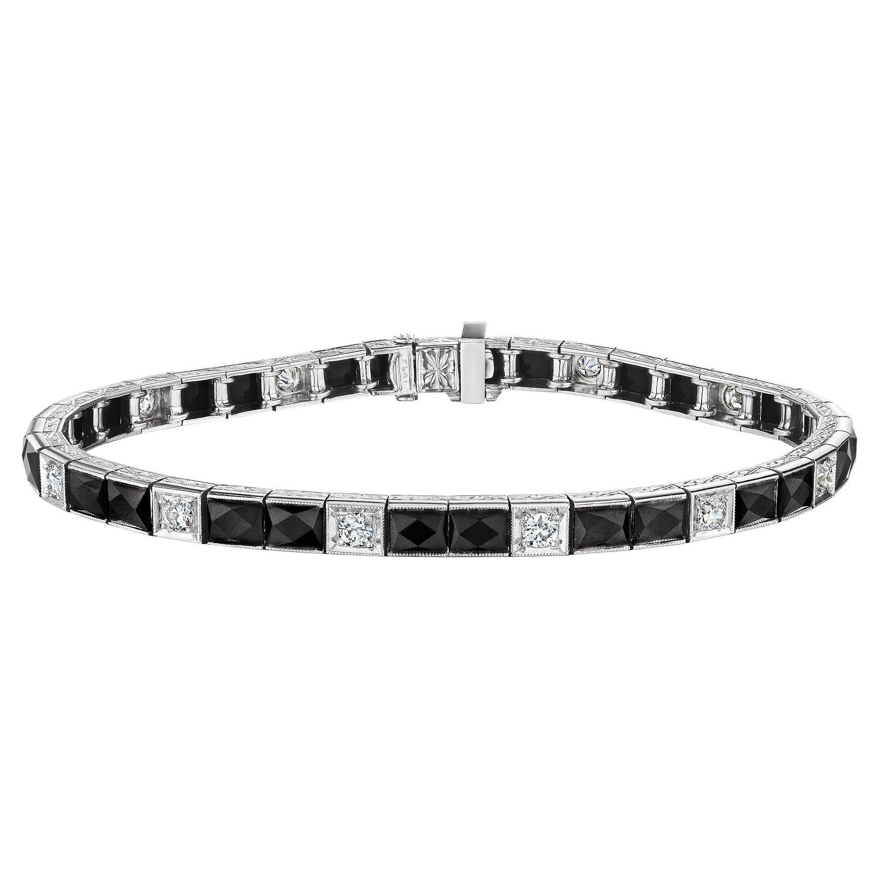 Art Deco Onyx Diamond Line Bracelet