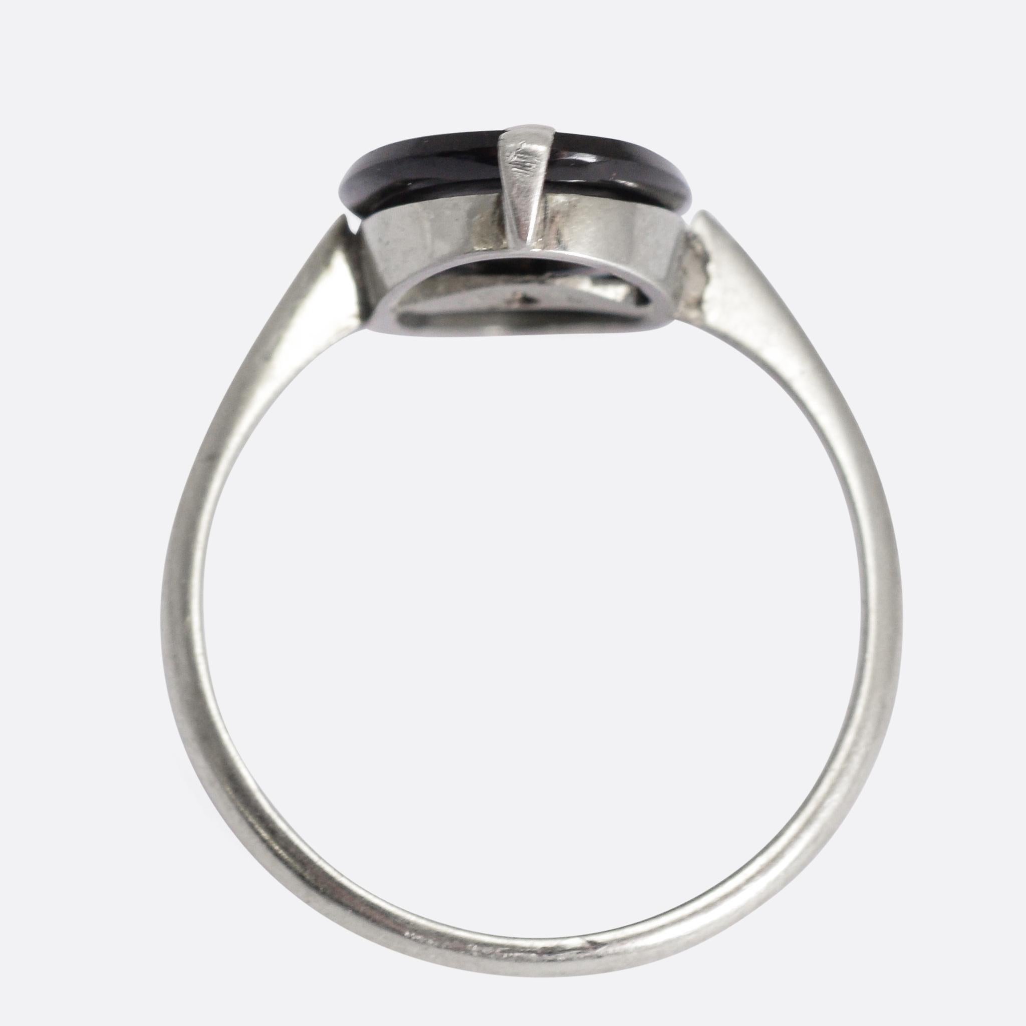 Women's Art Deco Onyx Diamond Panel Ring