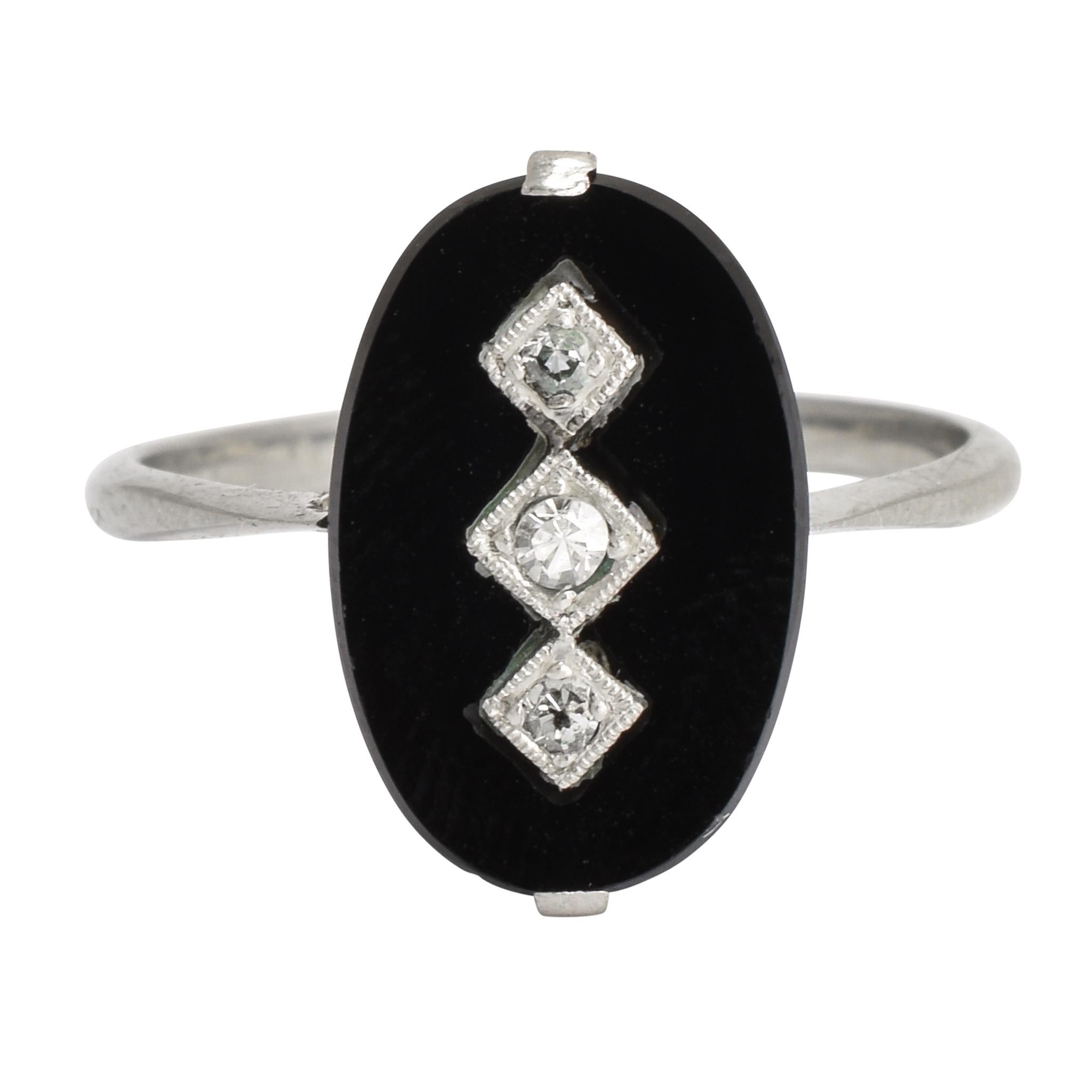 Art Deco Onyx Diamond Panel Ring