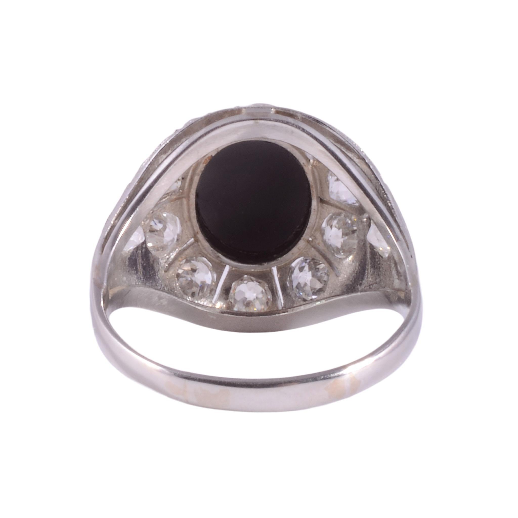 Cabochon Art Deco Onyx & Diamond Platinum Ring For Sale