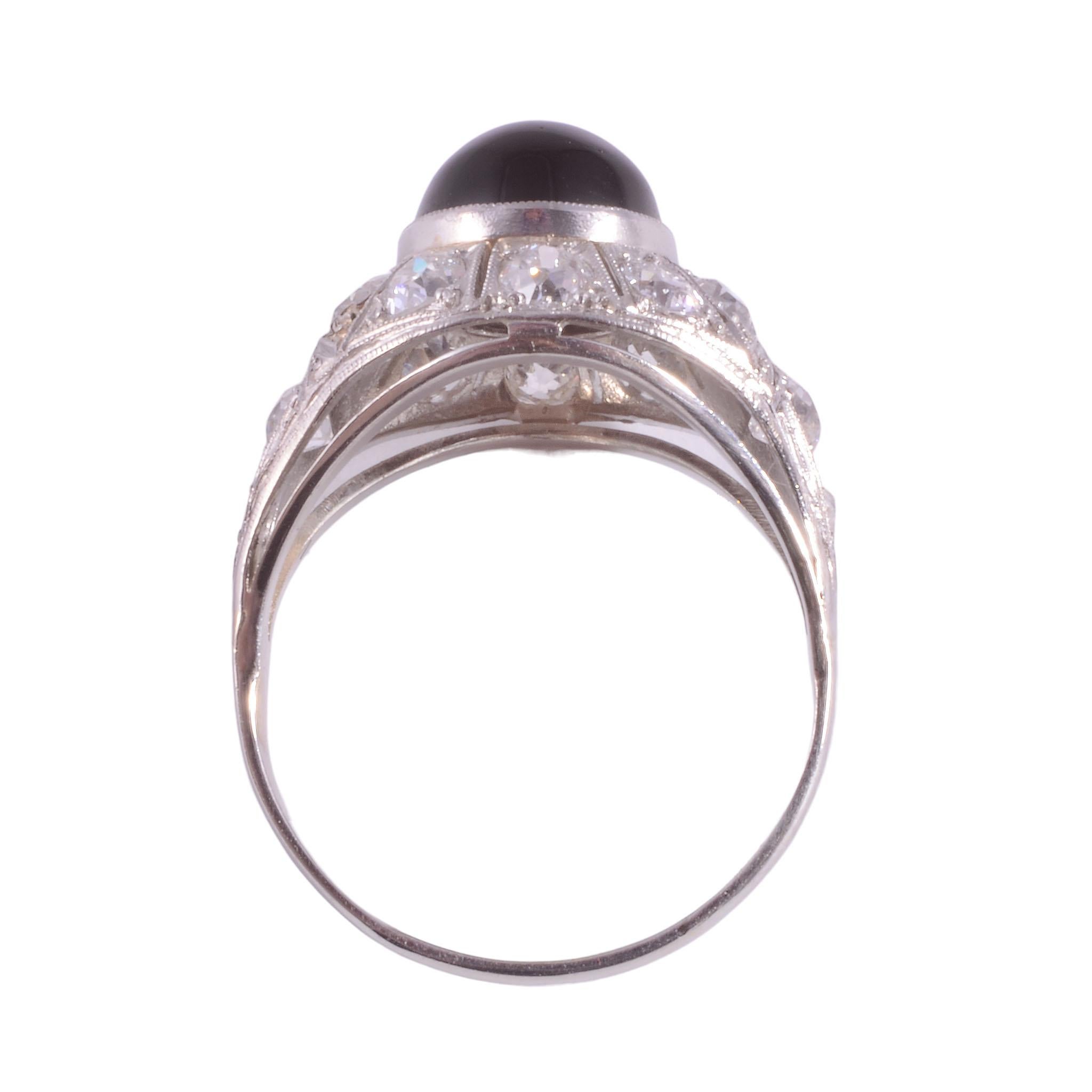 Art Deco Onyx & Diamond Platinum Ring In Good Condition For Sale In Solvang, CA