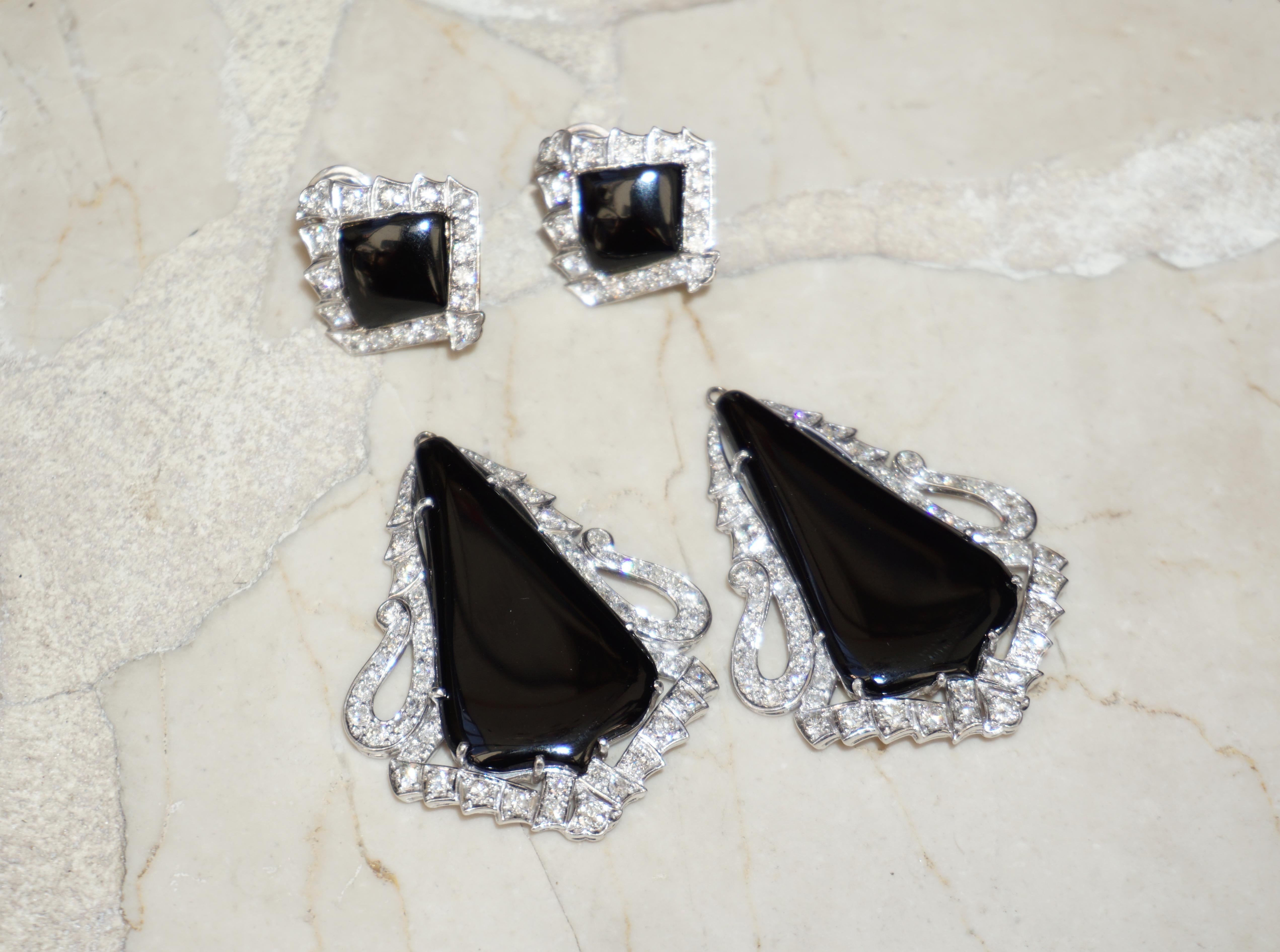 Round Cut Art Deco Onyx Earrings For Sale