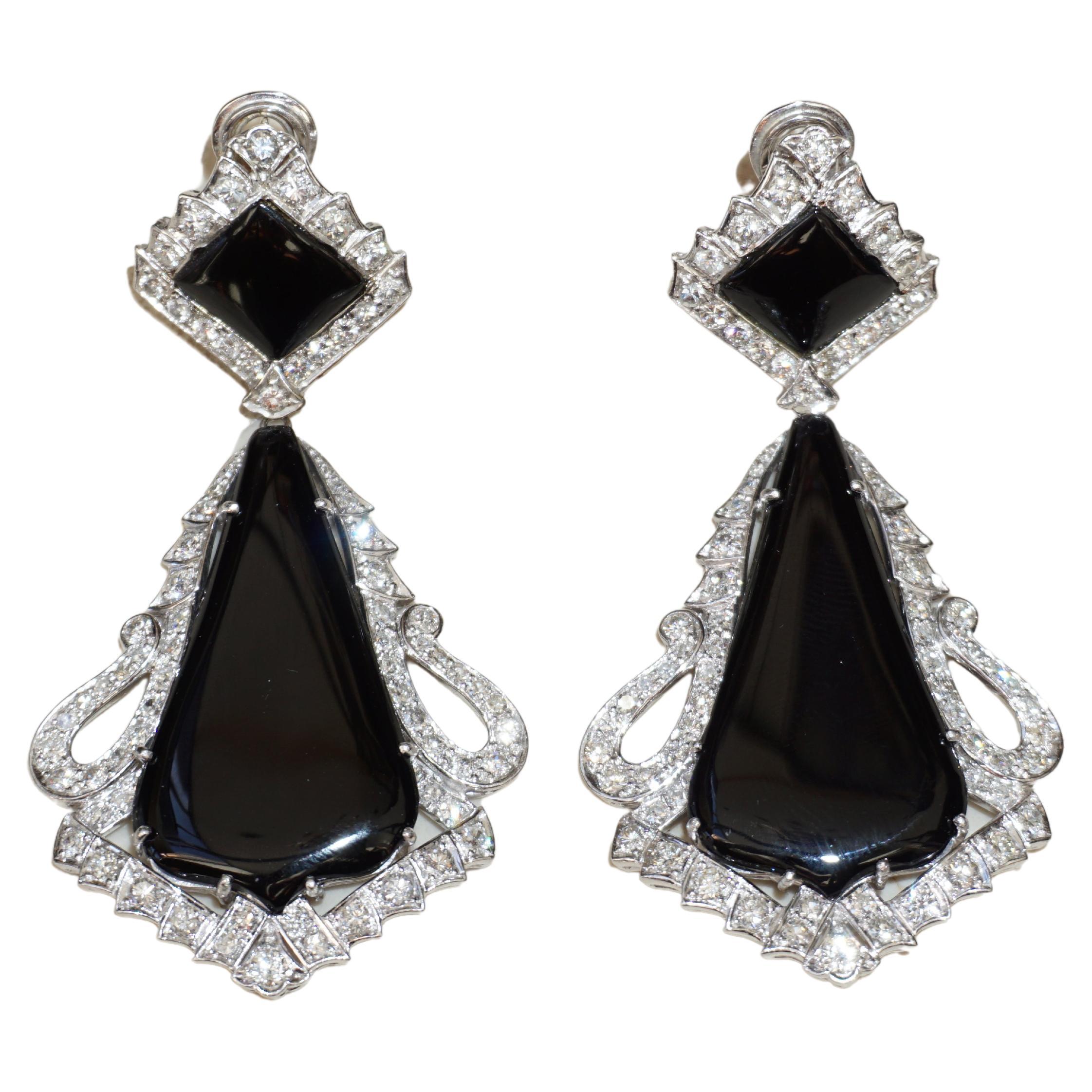 Art Deco Onyx Earrings For Sale
