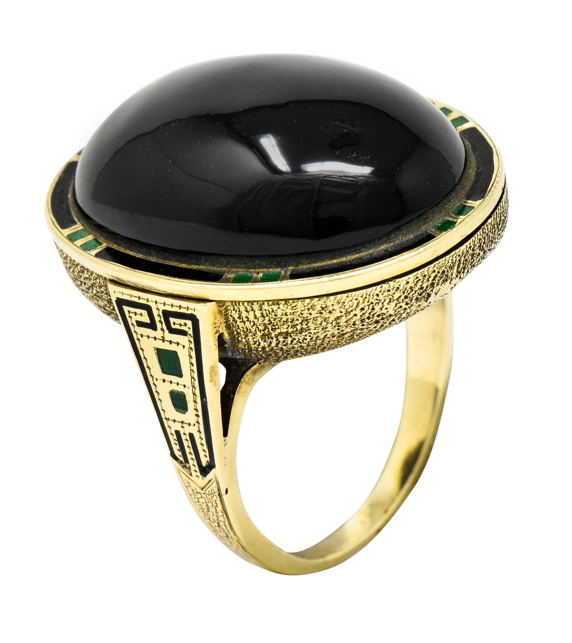 Art Deco Onyx Enamel 14 Karat Gold Cabochon Statement Ring 6