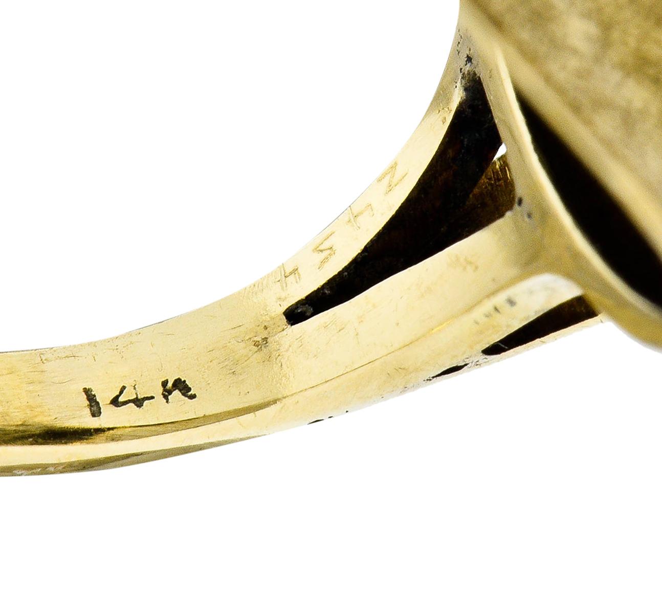 Art Deco Onyx Enamel 14 Karat Gold Cabochon Statement Ring 7