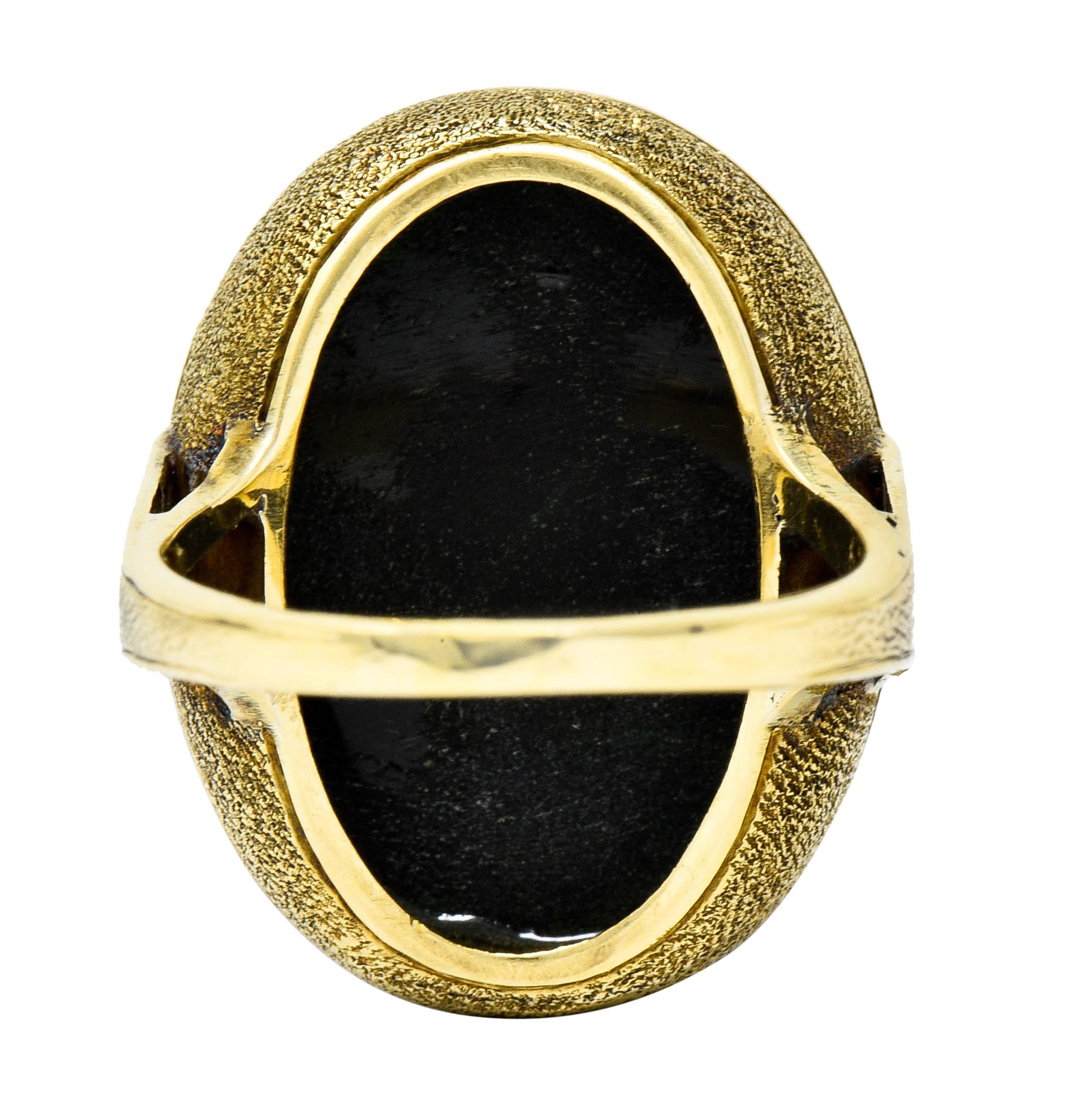 Women's or Men's Art Deco Onyx Enamel 14 Karat Gold Cabochon Statement Ring