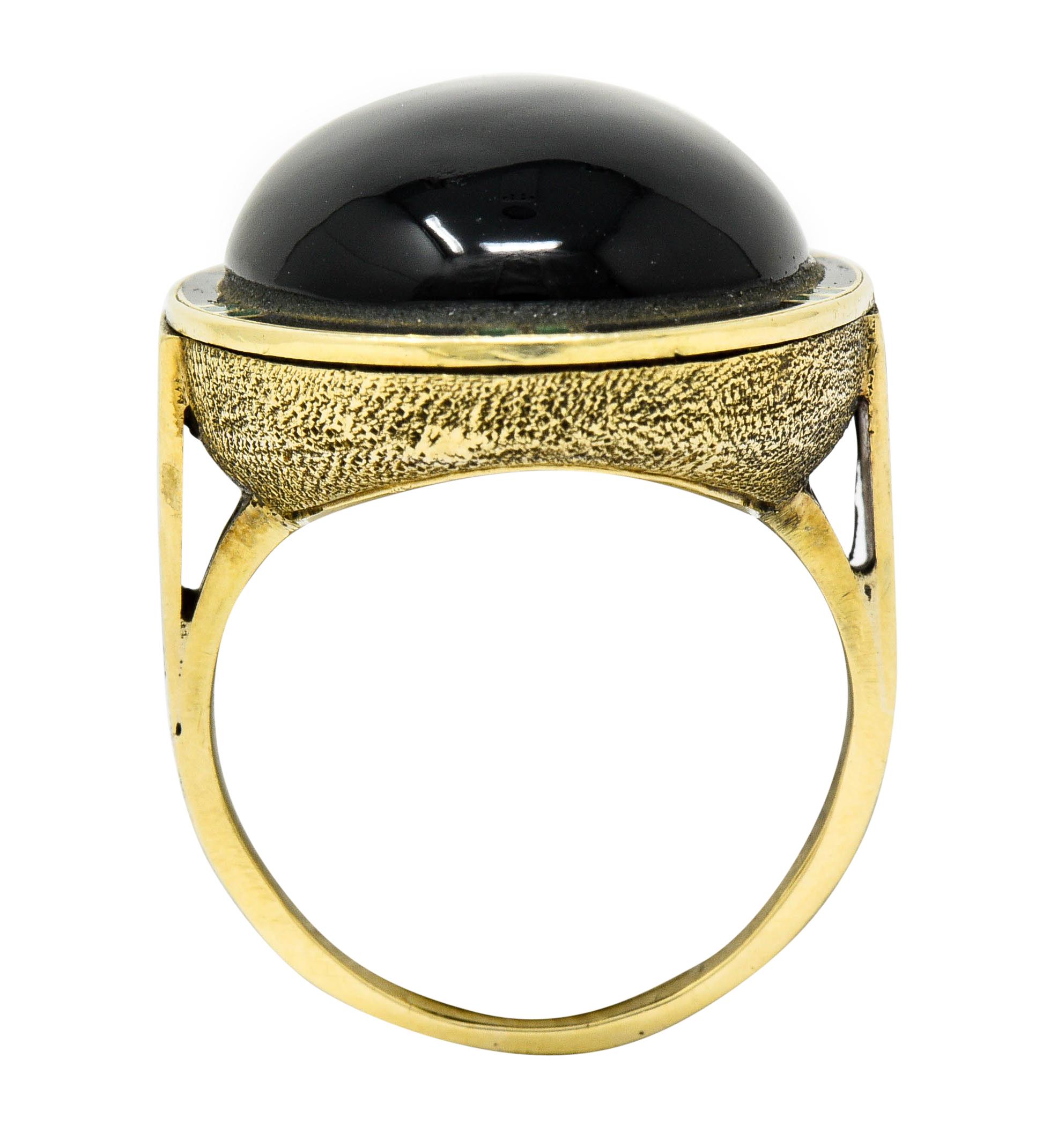 Art Deco Onyx Enamel 14 Karat Gold Cabochon Statement Ring 3
