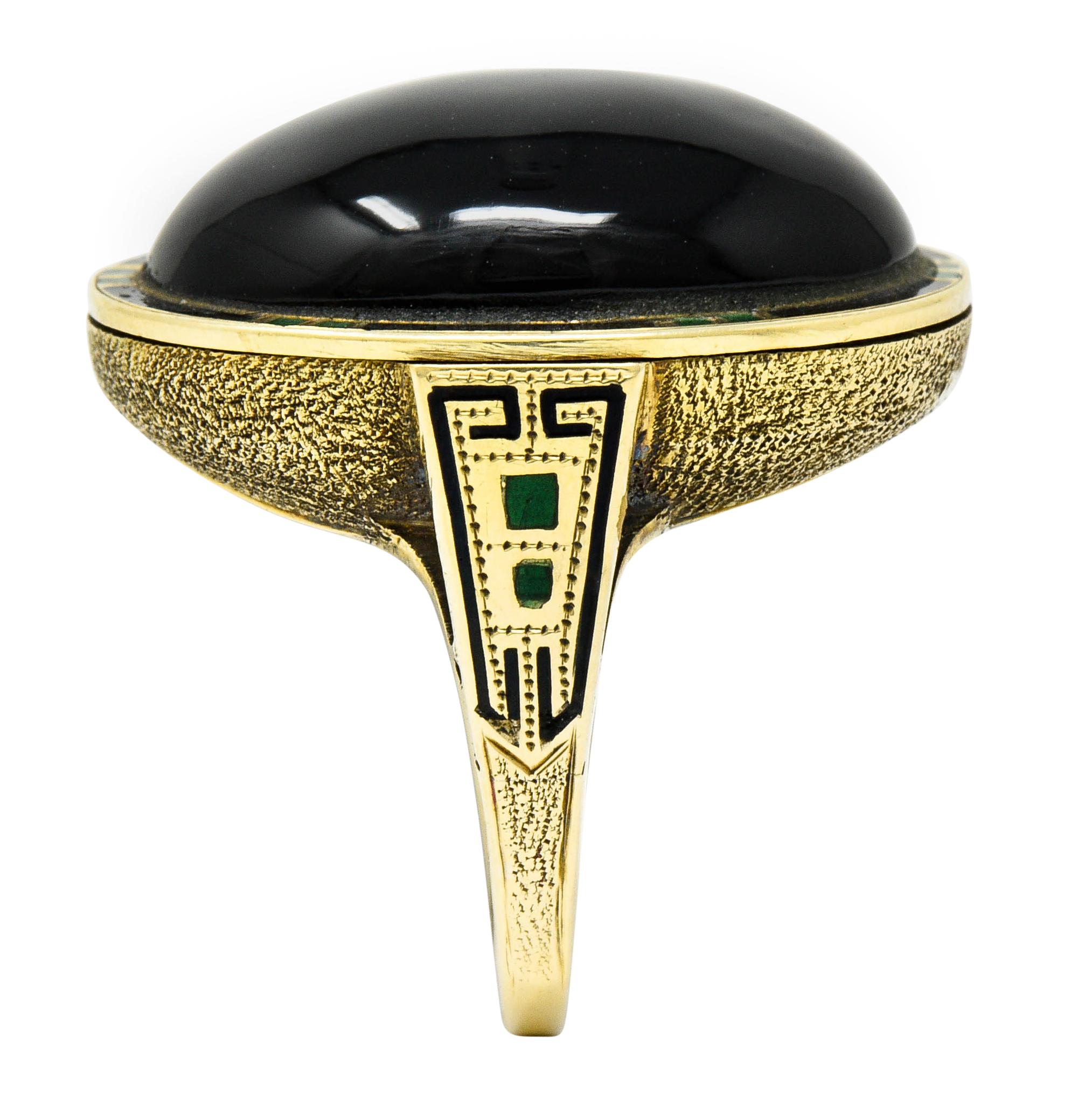 Art Deco Onyx Enamel 14 Karat Gold Cabochon Statement Ring 5