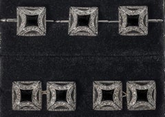 Art Deco Onyx Faux Diamond Mens Dress Cufflinks and Shirt Studs