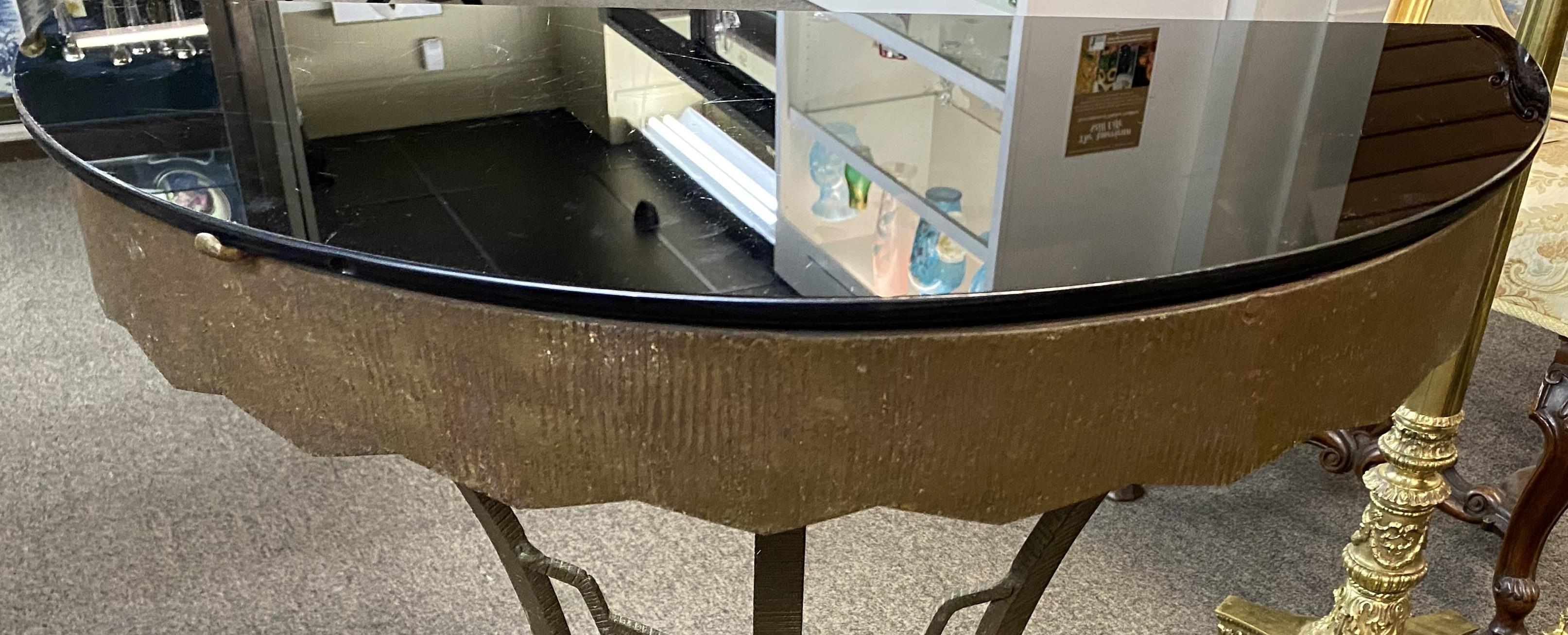 20th Century Art Deco Onyx Glass Top Demi Lune Console Table in the Manner of Oscar Bach For Sale