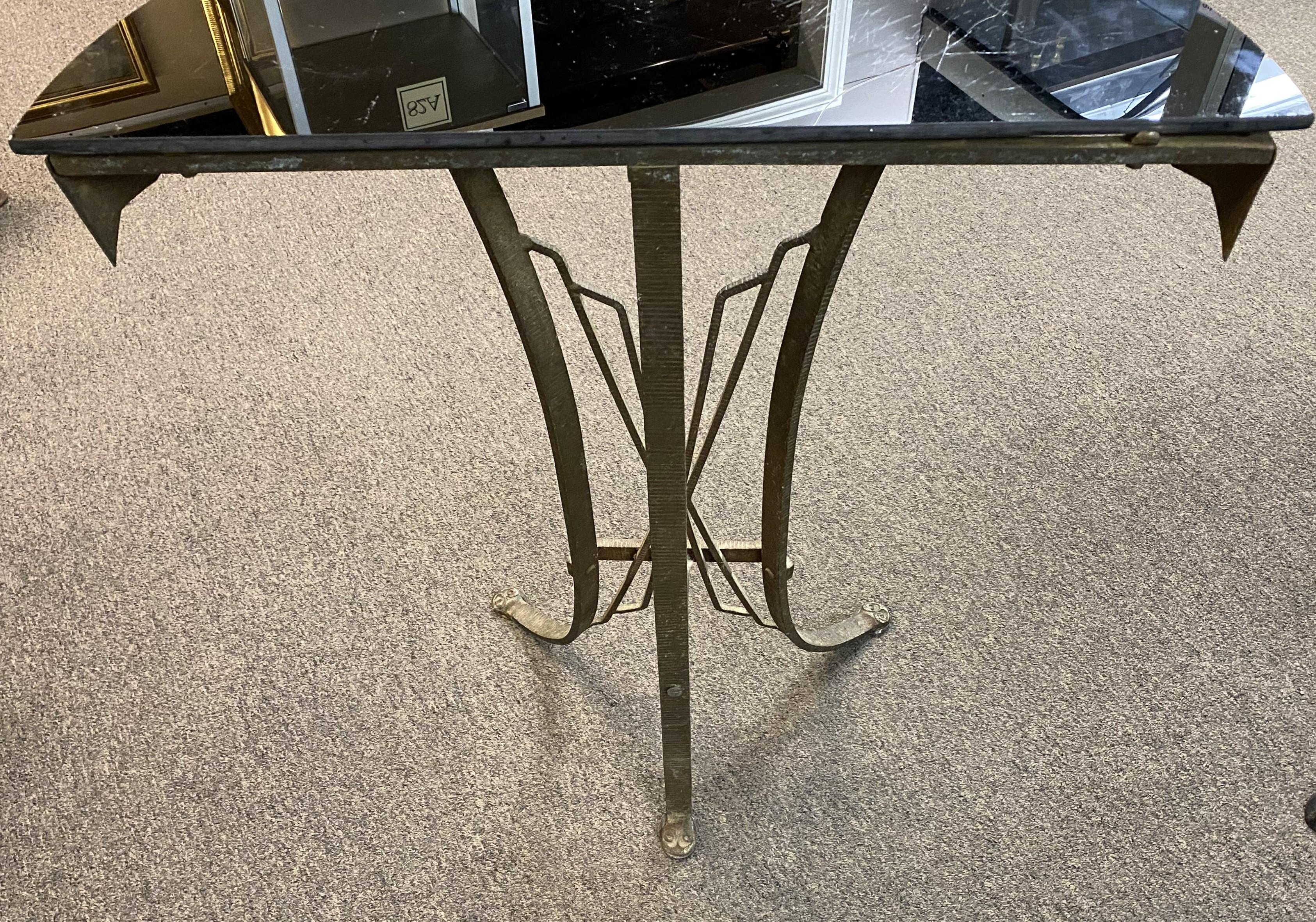Art Deco Onyx Glass Top Demi Lune Console Table in the Manner of Oscar Bach For Sale 2