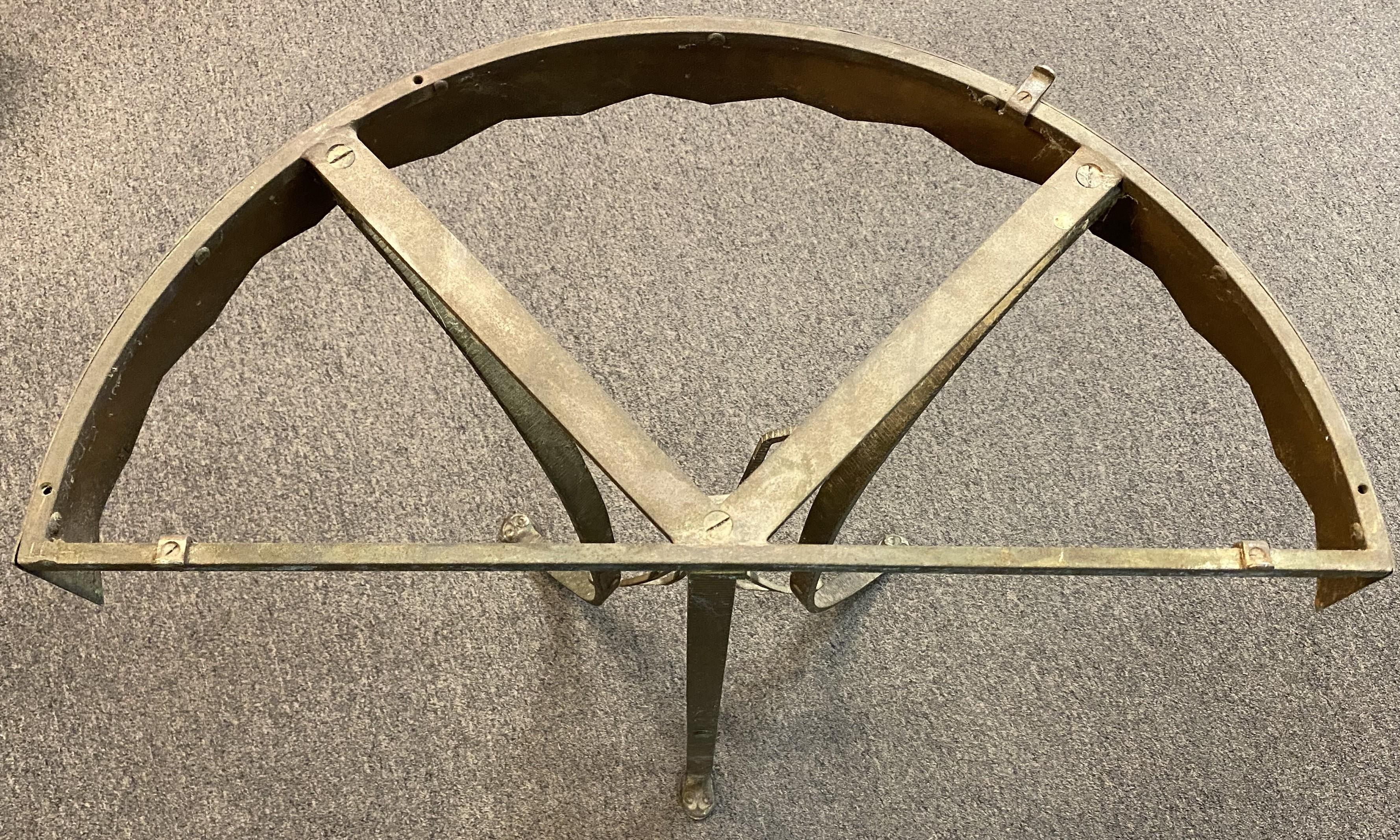 Art Deco Onyx Glass Top Demi Lune Console Table in the Manner of Oscar Bach For Sale 3