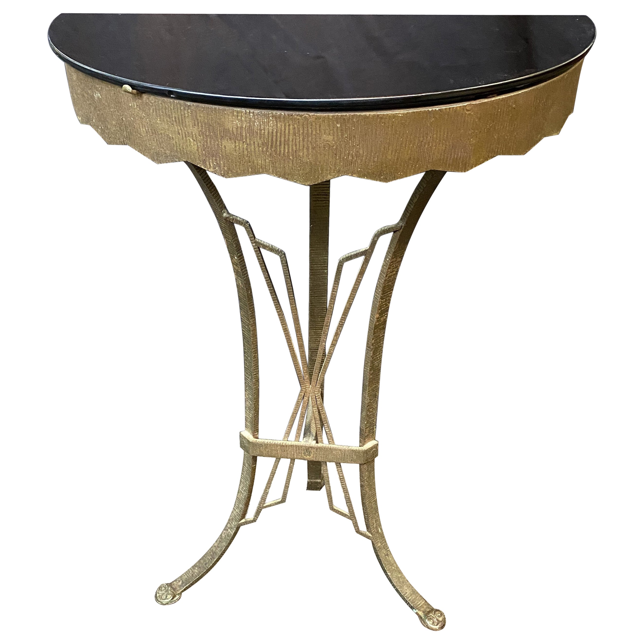 Art Deco Onyx Glass Top Demi Lune Console Table in the Manner of Oscar Bach For Sale