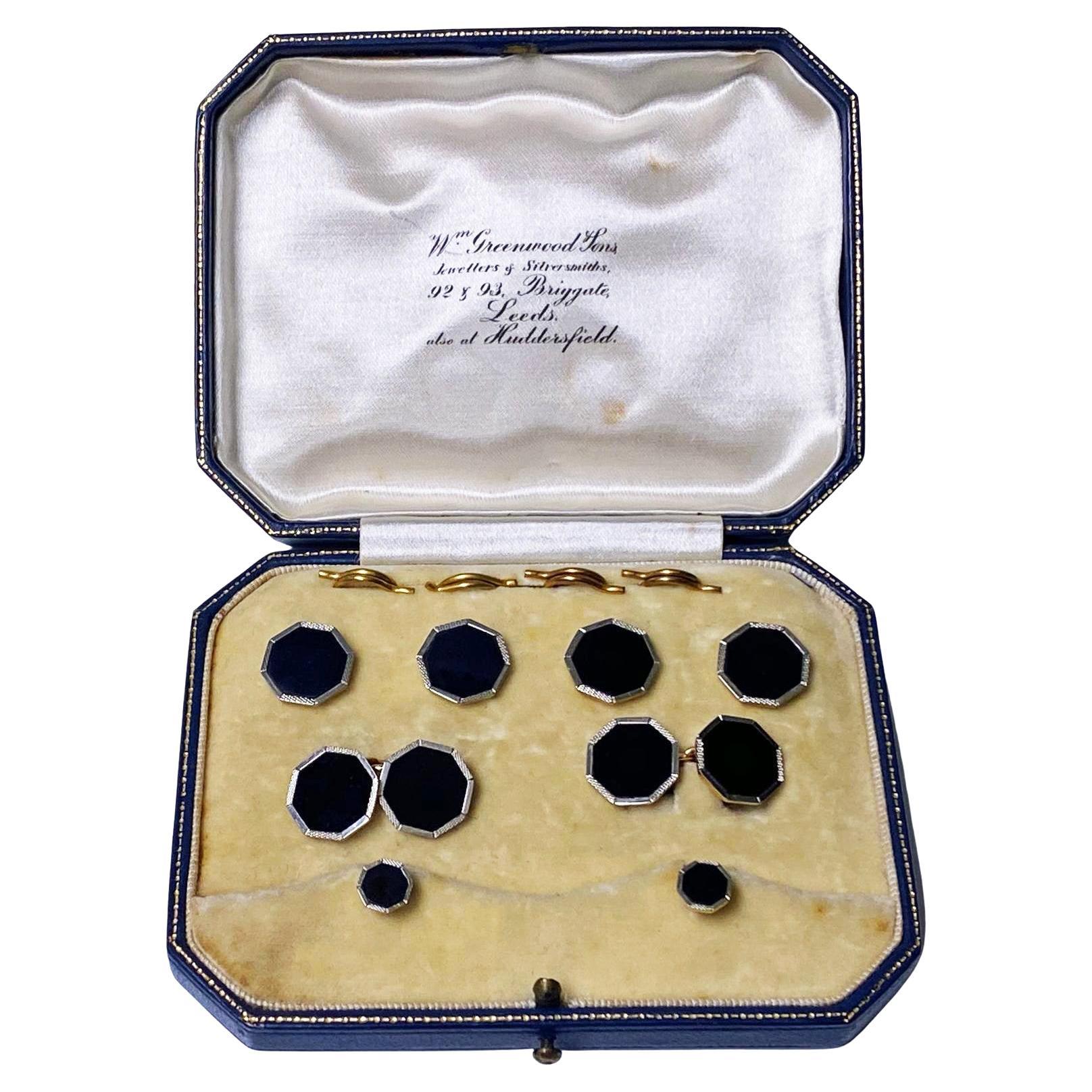 Art Deco Onyx Gold Cufflinks Studs Tuxedo Set, C.1920 at 1stDibs | tuxedo  stud set