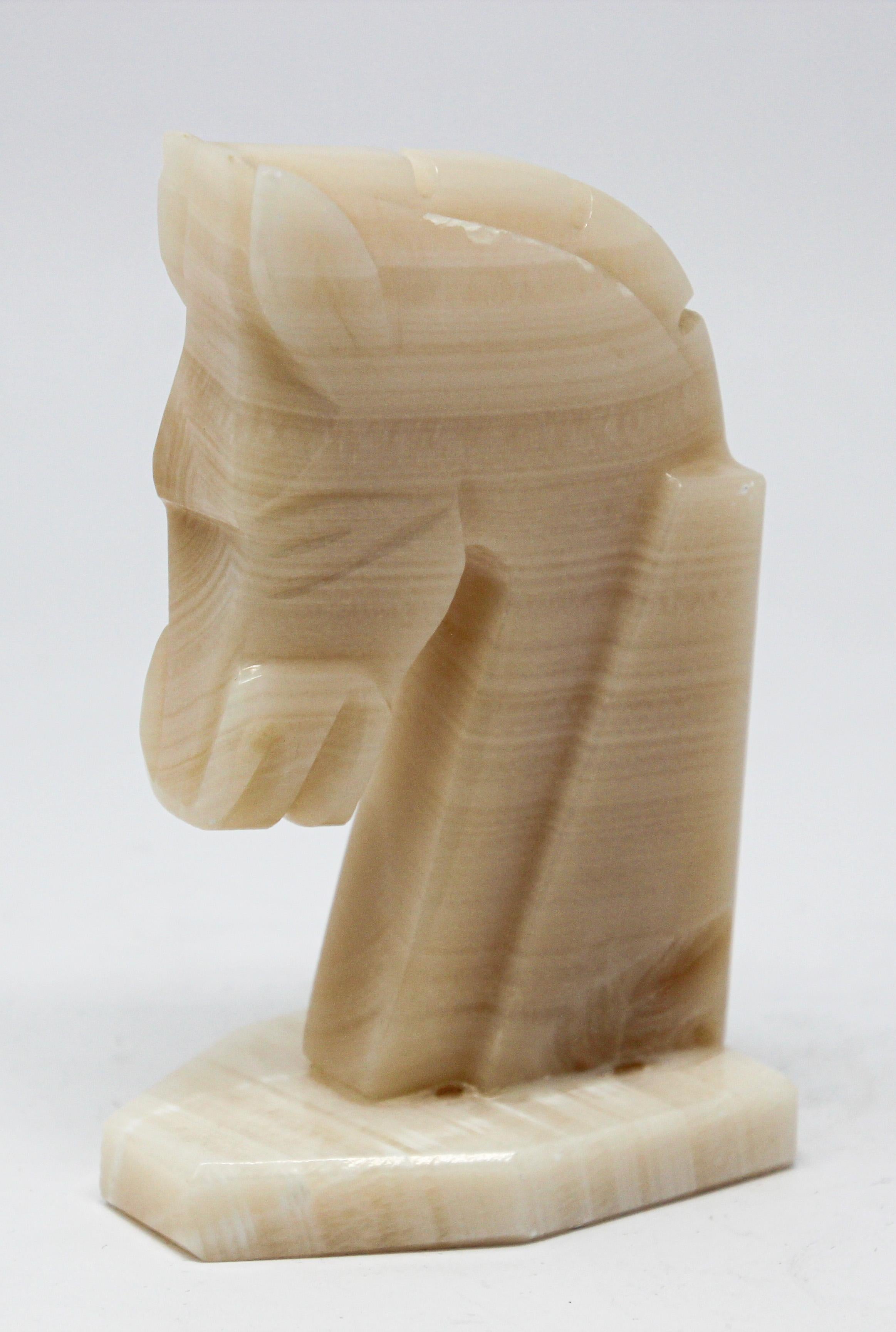 Hand-Carved Art Deco Onyx Horse Head Paperweight