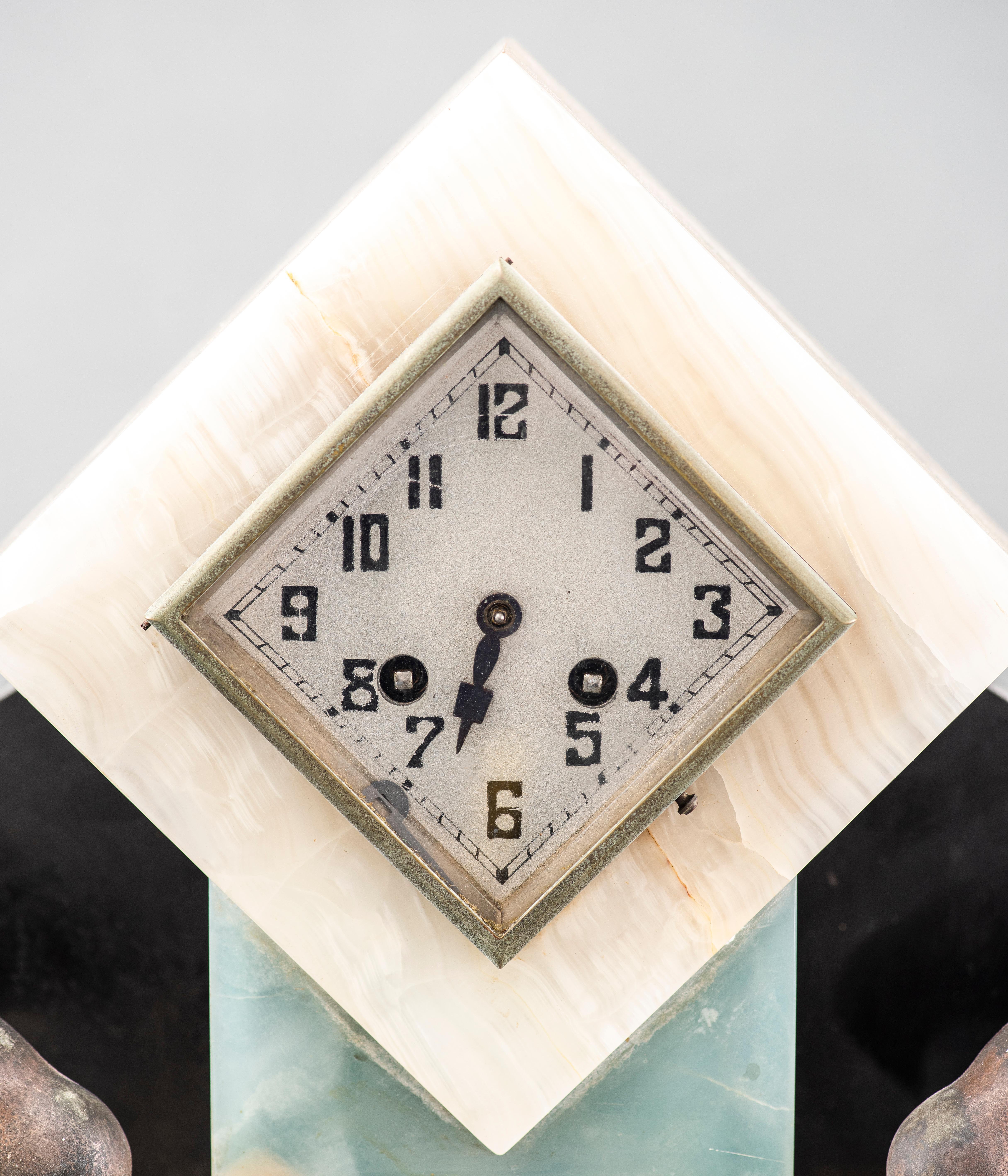 20th Century Art Deco Onyx & Marble Clock Garniture Set, 3