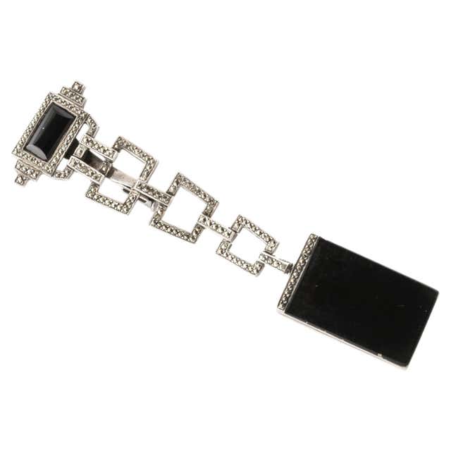Vintage Art Deco Onyx Diamond 14k Gold Pendant Brooch, Circa 1970 For ...