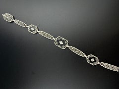 Art Deco Onyx & Natural Diamond Link Filigree Bracelet