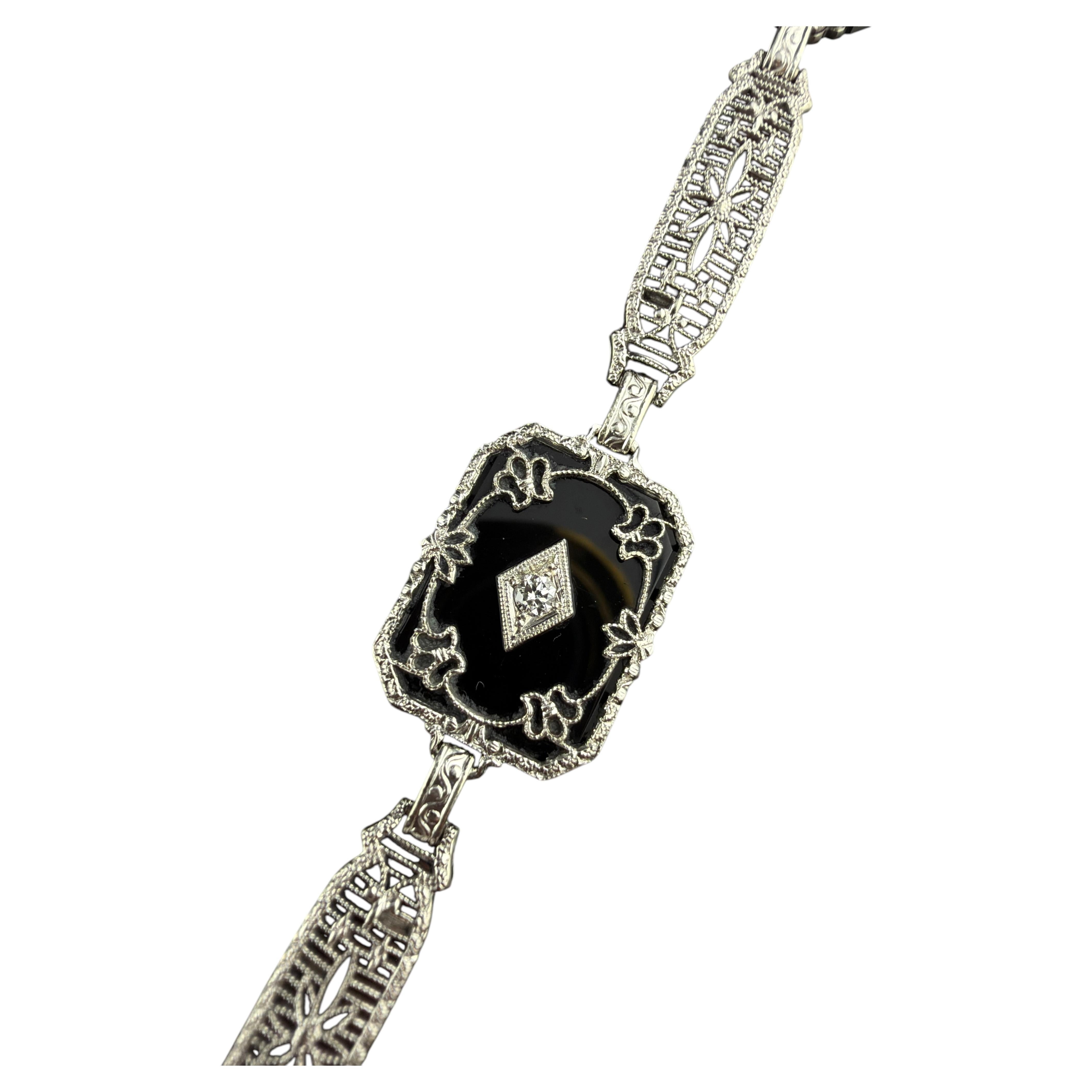 Bracciale in filigrana con maglie in onice e diamanti naturali Art Deco