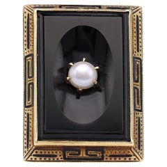 Art Deco Onyx Perle 14k Gelbgold Ring