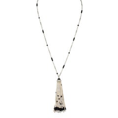 Art Deco onyx pearl and diamond tassel sautoir