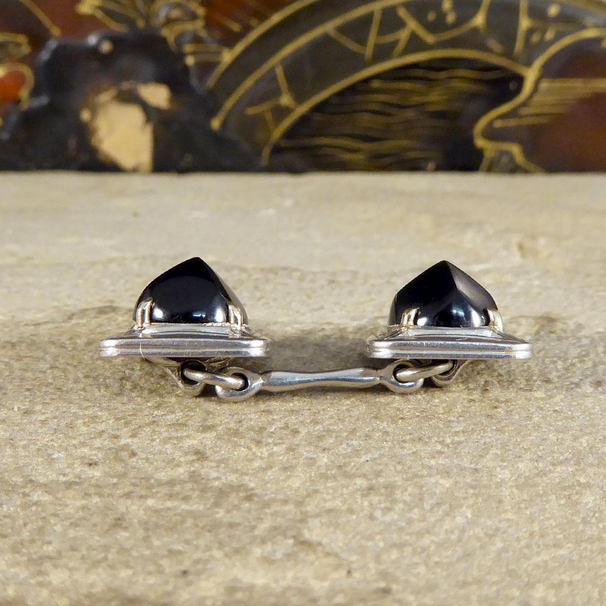Art Deco Onyx Set Platinum Cufflinks with Gold Claws In Good Condition In Yorkshire, West Yorkshire