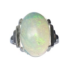 Antique Art Deco Opal and 18 Carat White Gold Ring