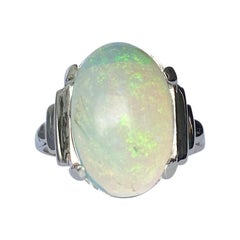 Art Deco Opal and 18 Carat White Gold Ring