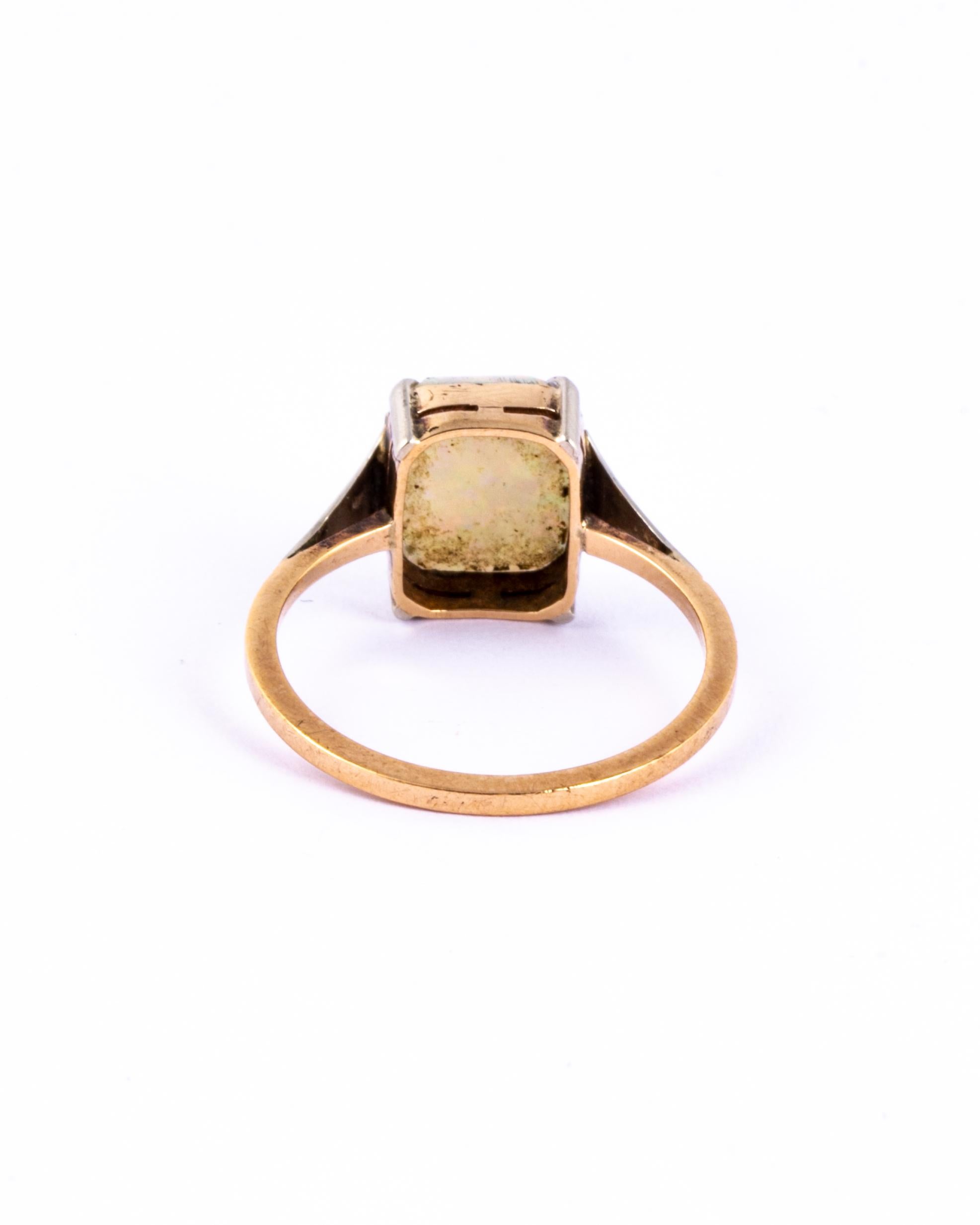 Cabochon Art Deco Opal and 9 Carat Gold Ring For Sale