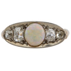 Vintage Art Deco Opal and Diamond 10K Two Tone Ring