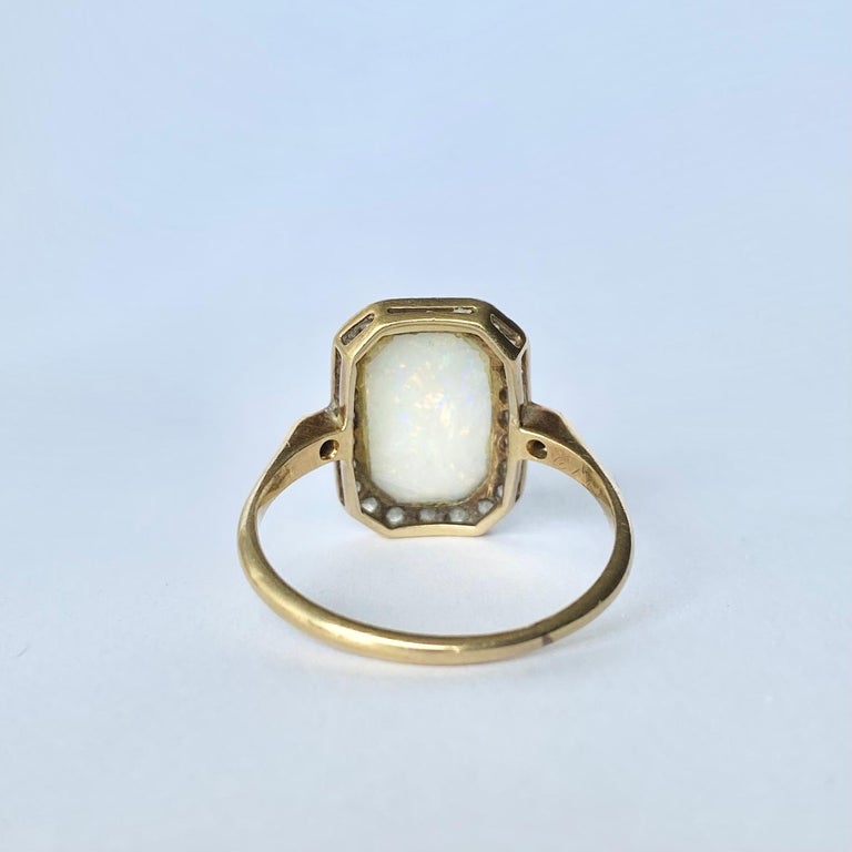 Art Deco Opal and Diamond 18 Carat Gold and Platinum Panel Ring at 1stDibs