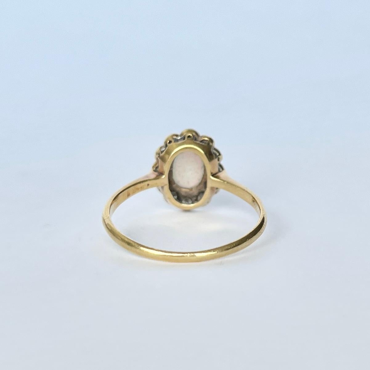 Art Deco Opal and Diamond 18 Carat Gold Cluster Ring In Good Condition In Chipping Campden, GB