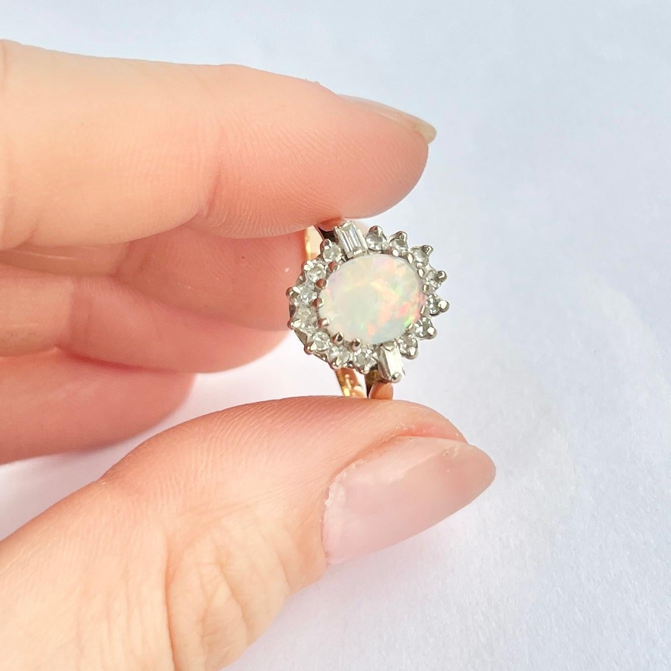Art Deco Opal and Diamond 18 Carat Gold Cluster Ring In Good Condition For Sale In Chipping Campden, GB
