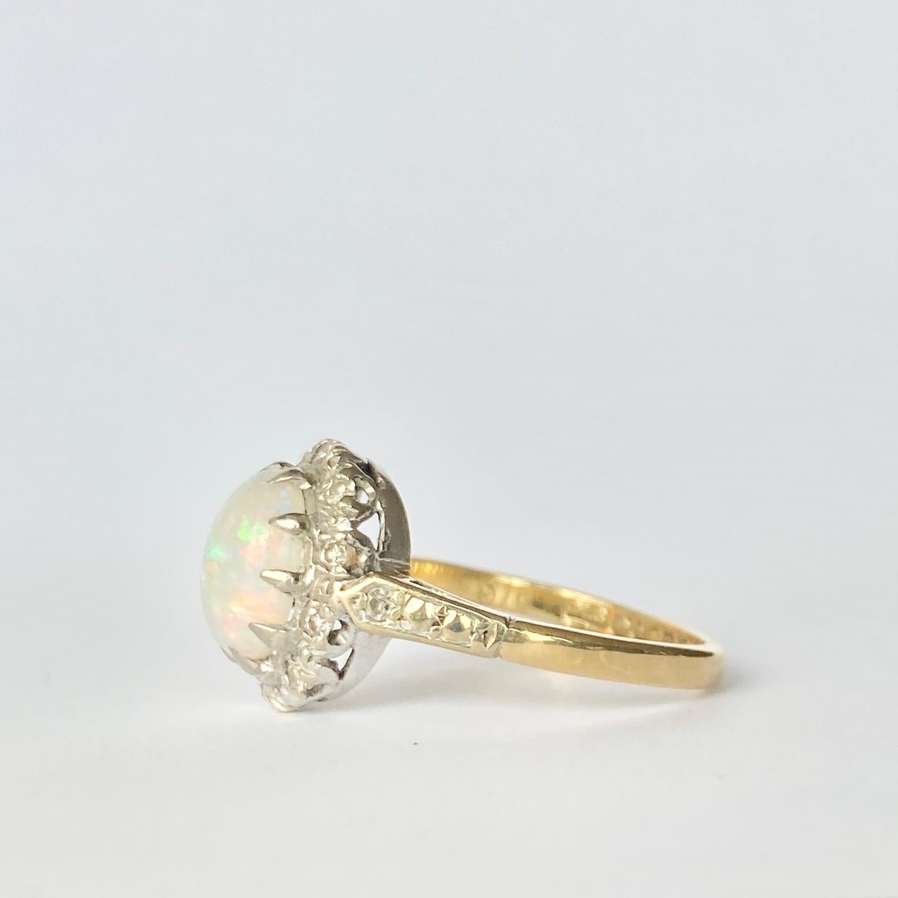 Art Deco Opal and Diamond 18 Carat Gold Cluster Ring In Good Condition For Sale In Chipping Campden, GB