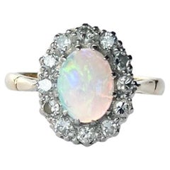 Art Deco Opal and Diamond 18 Carat Gold Cluster Ring