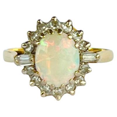 Art Deco Opal and Diamond 18 Carat Gold Cluster Ring For Sale